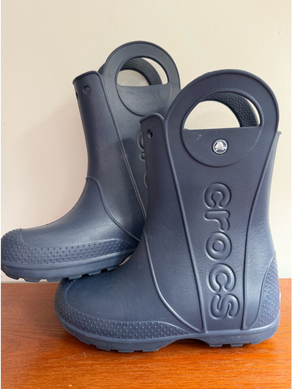 Crocs Kids Sz 3 J3 Navy Handle Rain Boots Puddle Jumping Wet Weather